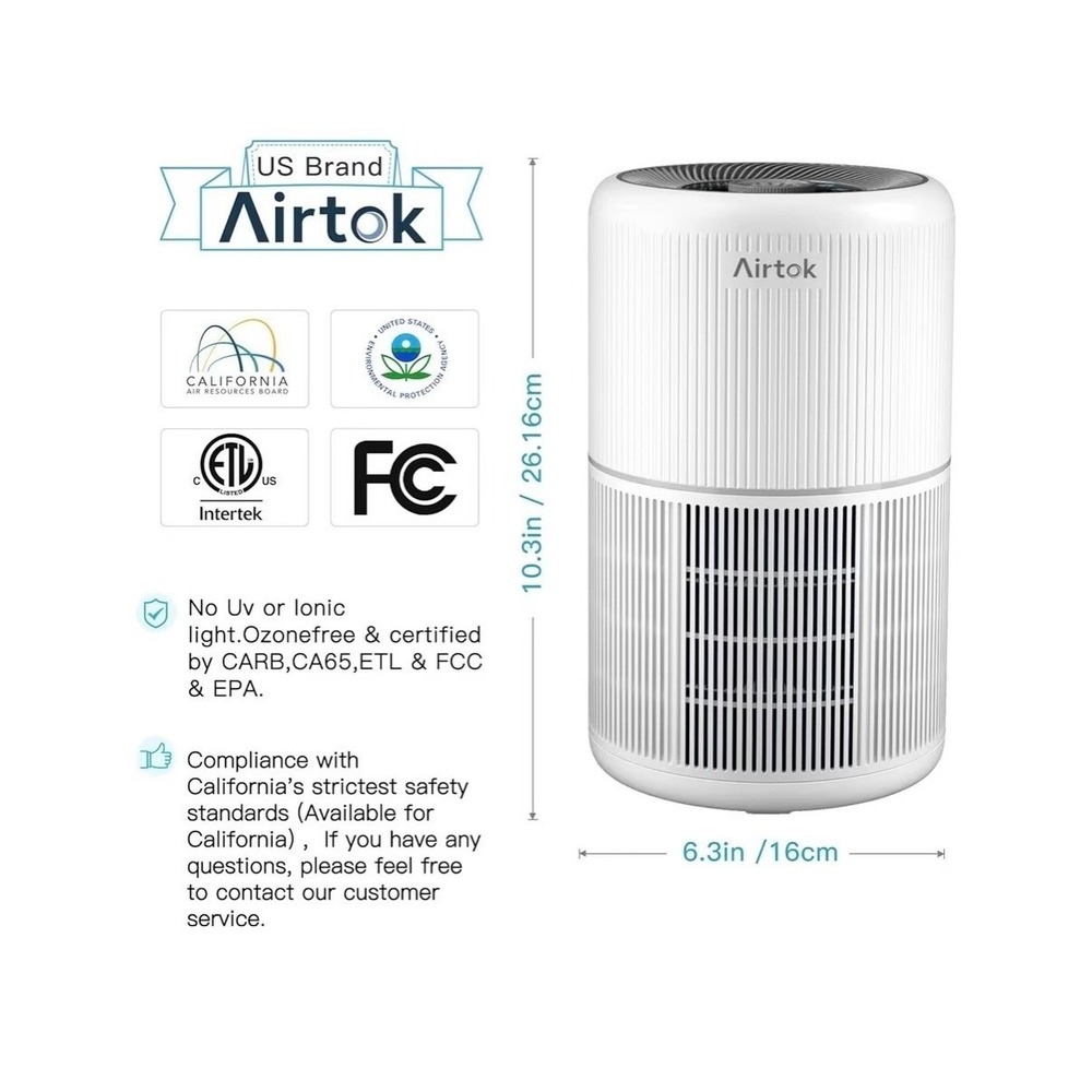 Airtok AP0601 Air Purifier White NEW H13 True HEPA Quiet Aroma Pad 10in